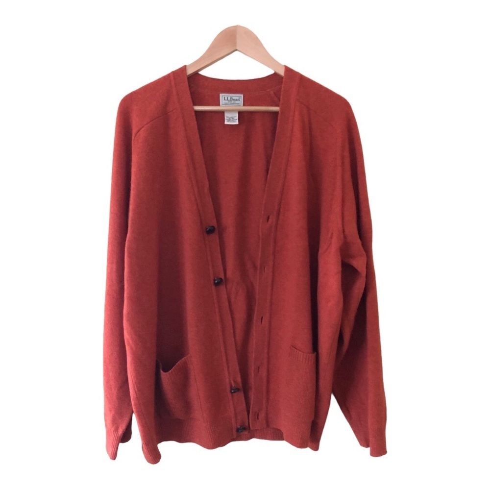 L.L. Bean 100% Lambs Wool Button Down Cardigan Sweater Women's Size XL Orange